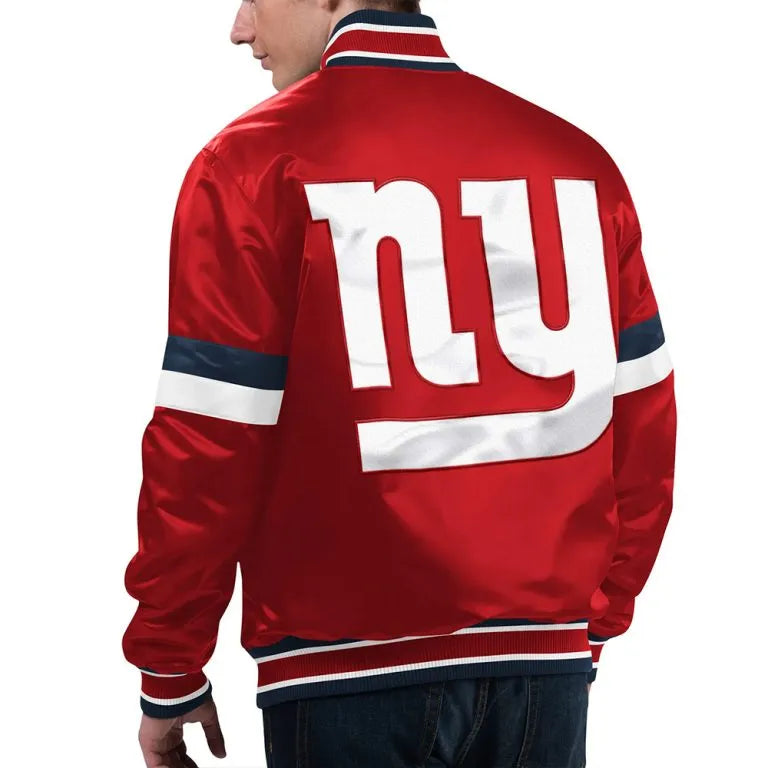 New York Giants Home Game Full-Snap Varsity Red Satin Men's Bomber Jacket
