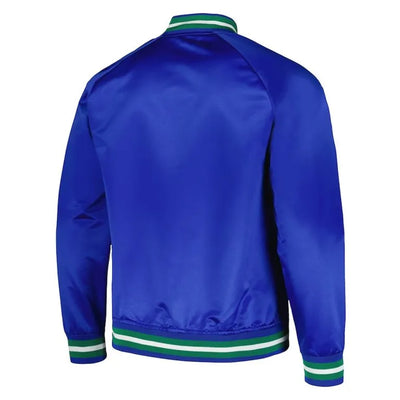 Minnesota Timberwolves Throwback Wordmark Full-Snap Varsity Blue Satin Men's Bomber Jacket