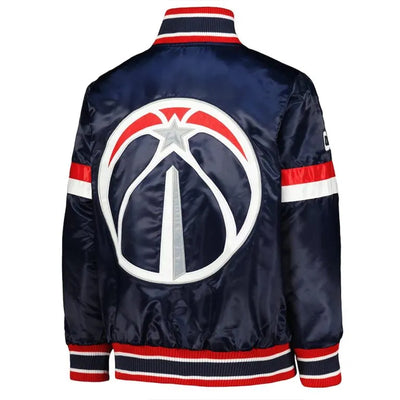 Washington Wizards Home Game Full-Snap Varsity Navy Blue Satin Men's Bomber Jacket