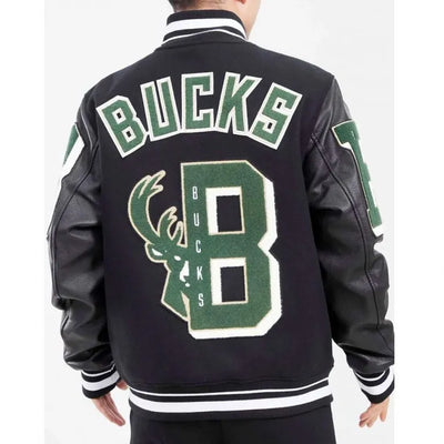 Milwaukee Bucks Varsity Black Wool & Genuine Leather Sleeves Men's Letterman Jacket