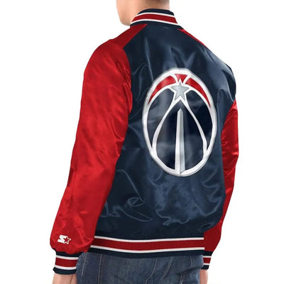 Washington Wizards Renegade Full-Snap Varsity Navy Blue & Red Satin Men's Bomber Jacket