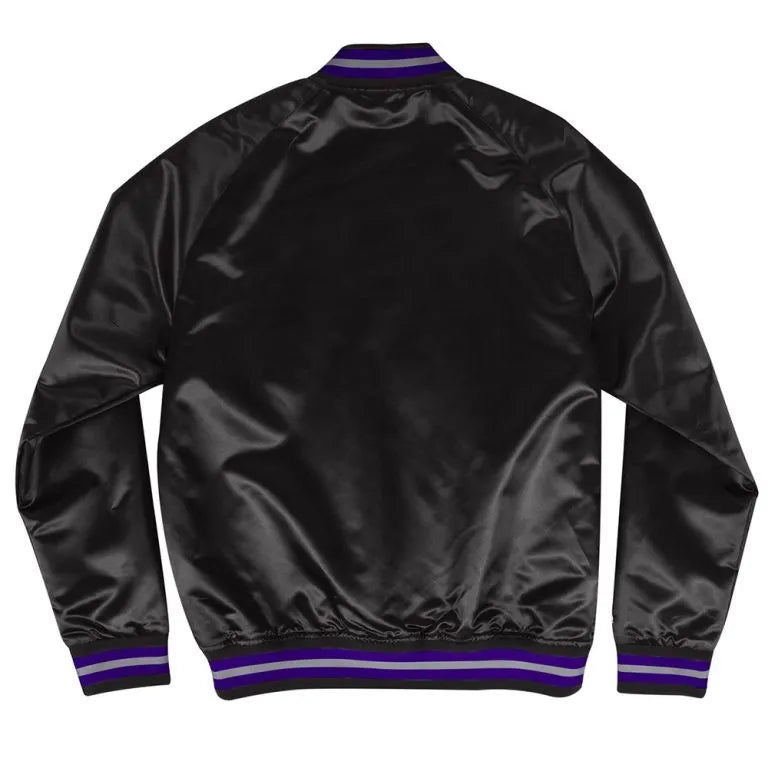 Sacramento Kings Lightweight Full-Snap Varsity Black Satin Men's Bomber Jacket