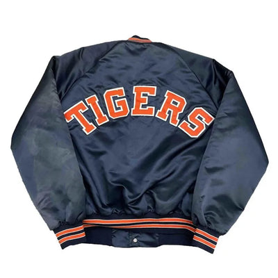 90’s Detroit Tigers Navy Blue Satin Full-Snap Bomber Men's Jacket