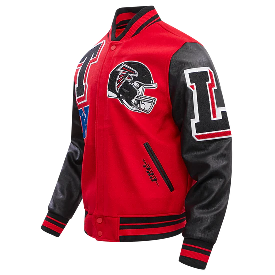 Atlanta Falcons Mashup Varsity Red Wool & Black Genuine Leather Sleeves Men's Jacket