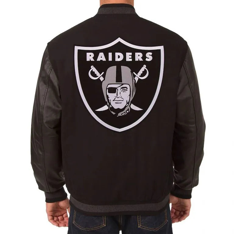 Los Vegas Raiders Embroidered Black Wool and Genuine Leather Sleeves Men's Varsity Letterman Jacket