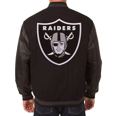 Los Vegas Raiders Embroidered Black Wool and Genuine Leather Sleeves Men's Varsity Letterman Jacket