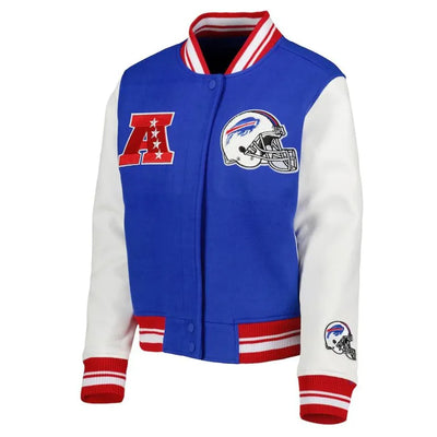 Buffalo Bills Mash Up Royal Blue Wool and White Leather Sleeves Varsity Men's Letterman Jacket