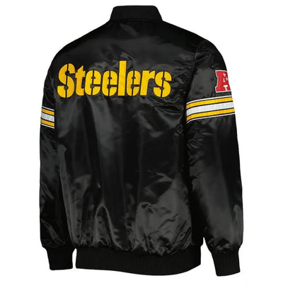 Pittsburgh Steelers Pick and Roll Full-Snap Varsity Black Satin Men's Bomber Jacket