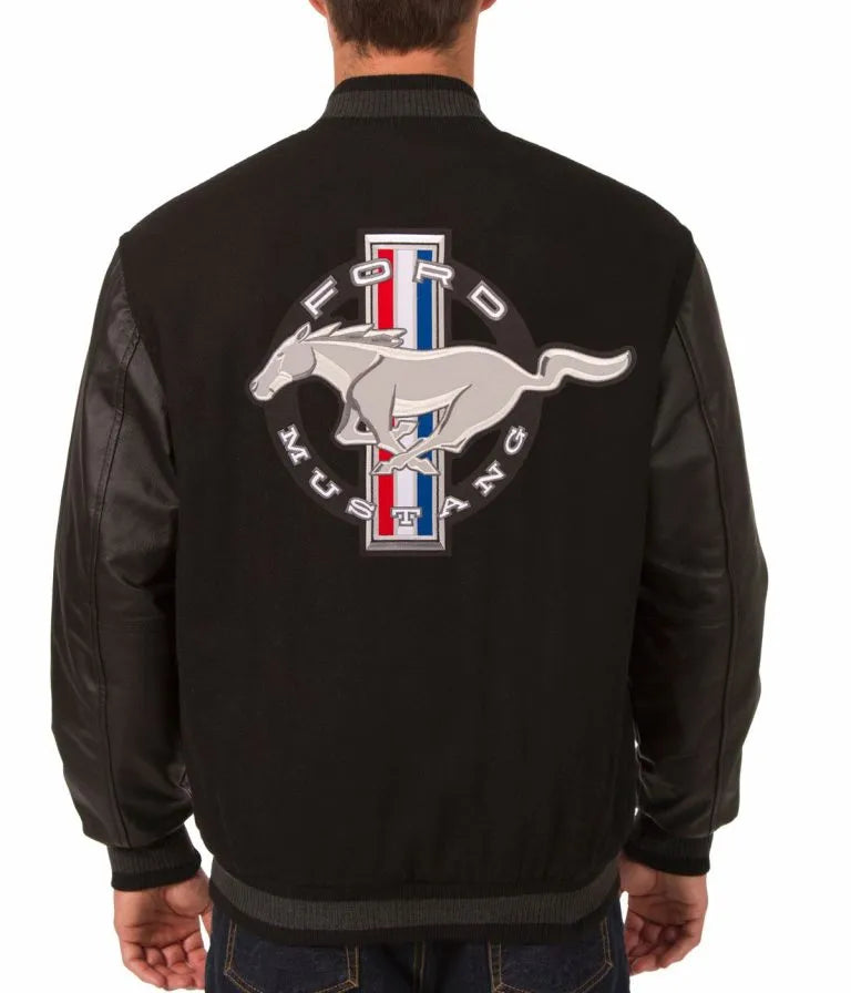 LA Dodgers Ford Mustang Black Wool and Leather Men's Jacket