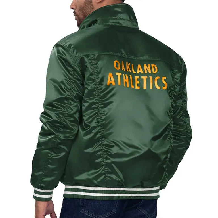 Oakland Athletics Silver Tab Trucker Full-Snap Green Satin Men's Jacket