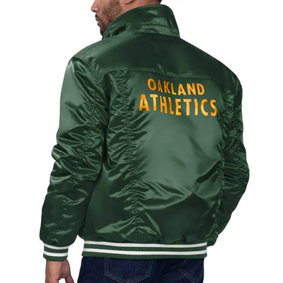 Oakland Athletics Silver Tab Trucker Full-Snap Green Satin Men's Jacket