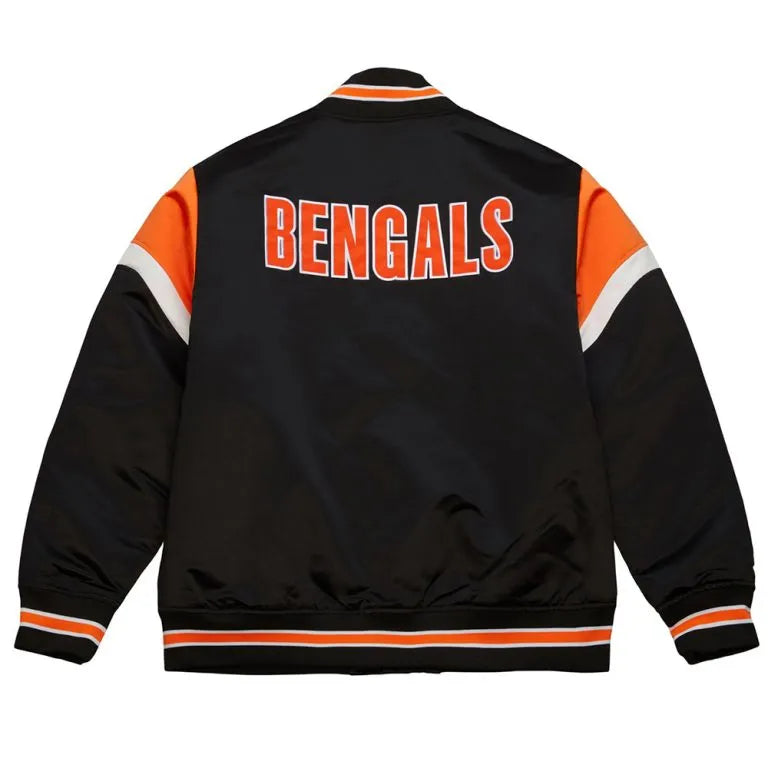 Cincinnati Bengals Heavyweight Full-Snap Varsity Black Satin Men's Bomber Jacket