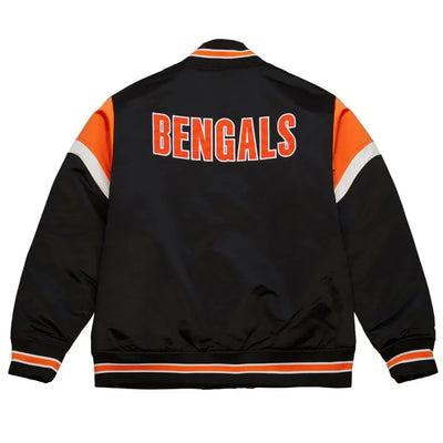 Cincinnati Bengals Heavyweight Full-Snap Varsity Black Satin Men's Bomber Jacket