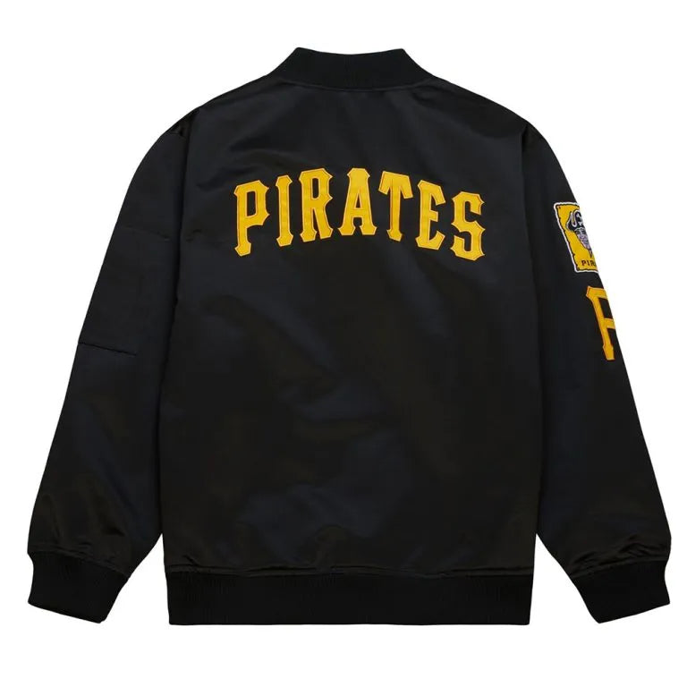 Pittsburgh Pirates Vintage Logo Full-Zip Bomber Black Satin Men's Jacket