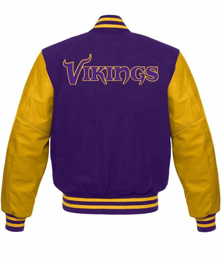 Minnesota Vikings Purple Wool and Yellow Genuine Leather Sleeves Men's Varsity Letterman Jacket