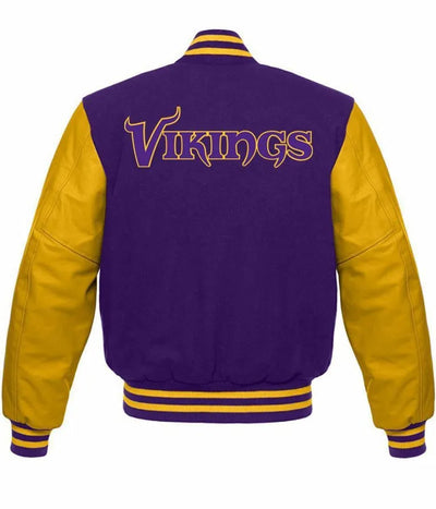Minnesota Vikings Purple Wool and Yellow Genuine Leather Sleeves Men's Varsity Letterman Jacket