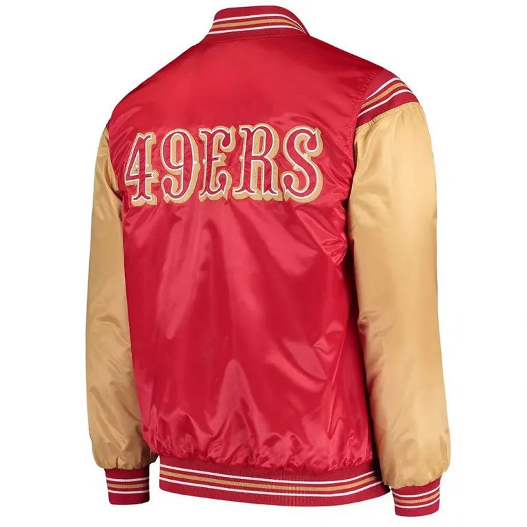 San Francisco 49ers Full-Snap Varsity Scarlet and Gold Satin Men's Bomber Jacket