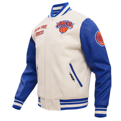 New York Knicks Varsity White Wool & Royal Blue Genuine Leather Sleeves Men's Letterman Jacket