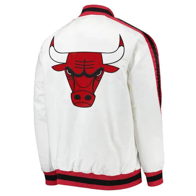 Chicago Bulls The D-Line Full-Snap Varsity White Satin Men's Bomber Jacket