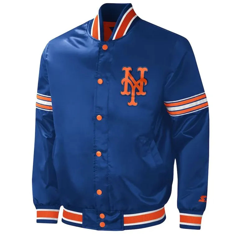 New York Mets Midfield Full-Snap Varsity Royal Blue Satin Men's Jacket