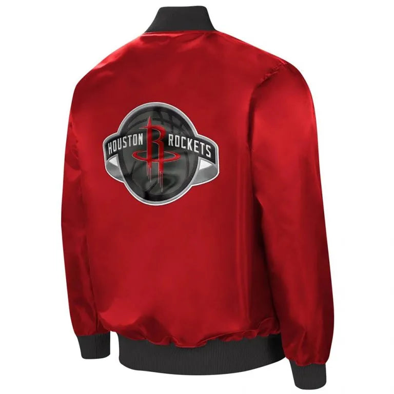 Houston Rockets Ambassador Full-Zip Varsity Red Satin Men's Bomber Jacket