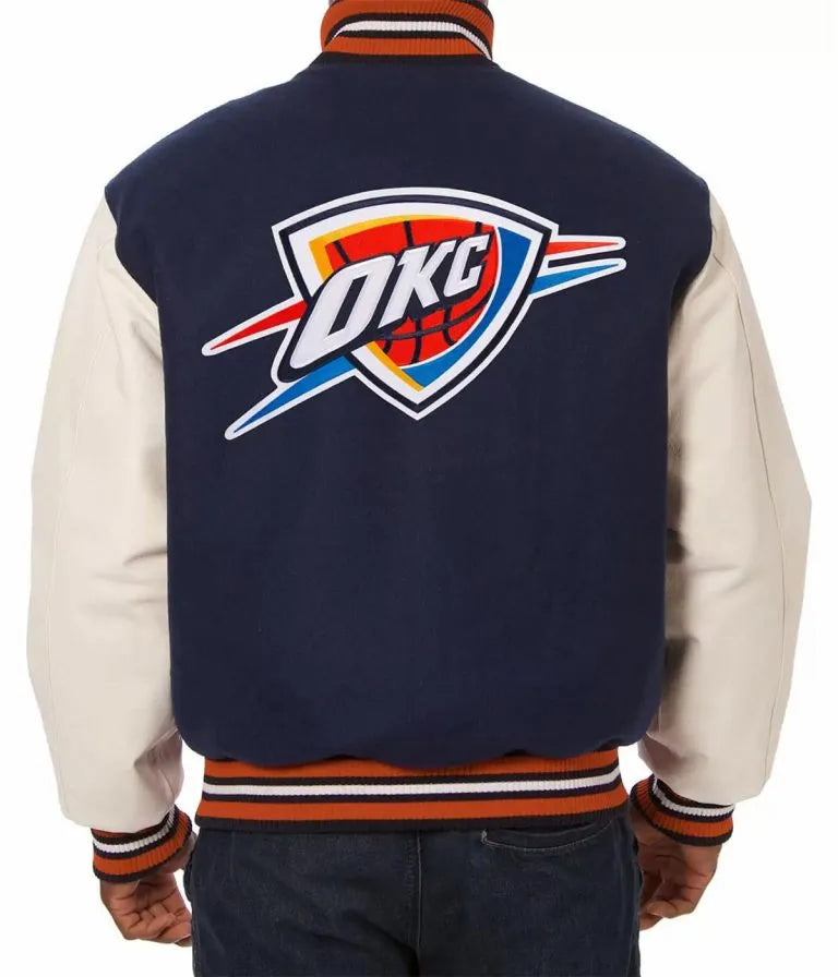 Oklahoma City Thunder Varsity Blue Wool & White Genuine Leather Sleeves Men's Letterman Jacket