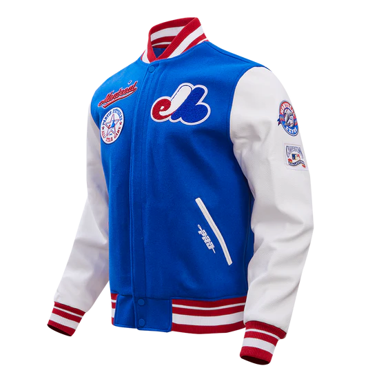 Montreal Expos Retro Classic Rib Royal Blue Wool & White Leather Sleeves Varsity Men's Jacket