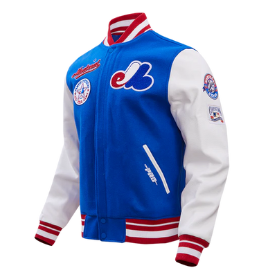 Montreal Expos Retro Classic Rib Royal Blue Wool & White Leather Sleeves Varsity Men's Jacket