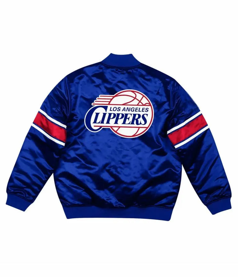 Los Angeles Clippers Full-Snap Varsity Royal Blue Satin Men's Bomber Jacket