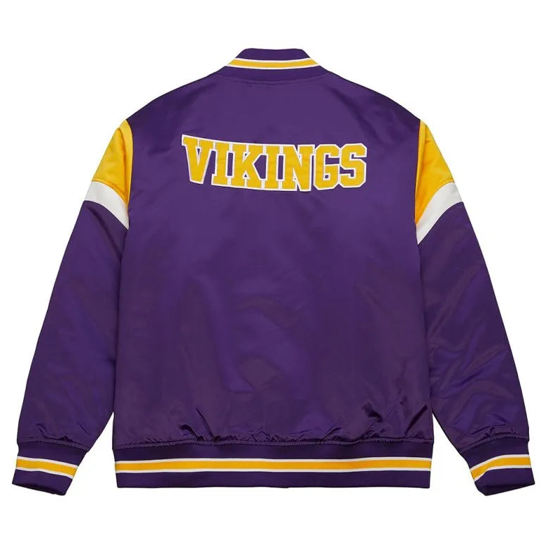 Minnesota Vikings Heavyweight Full-Snap Varsity Purple Satin Men's Bomber Jacket
