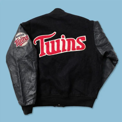 Minnesota Twins Vintage Full-Snap Varsity Black Wool/Leather Men's Jacket