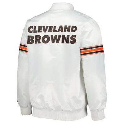 Cleveland Browns The Power Forward Full-Snap Varsity White Satin Men's Bomber Jacket