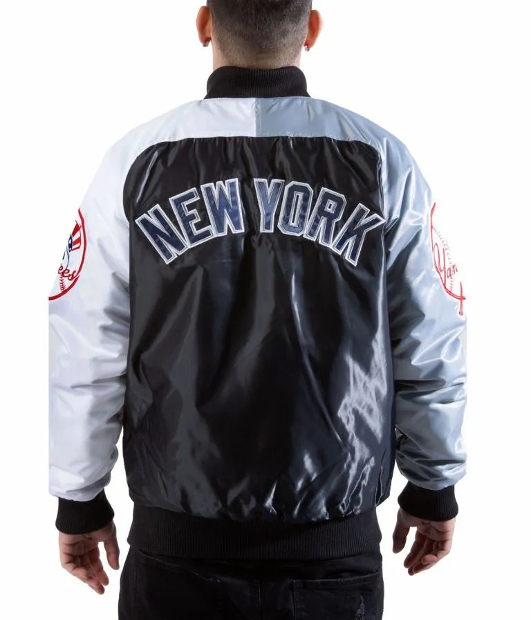 New York Yankees Tri-Color Satin Varsity Men's Bomber Jacket