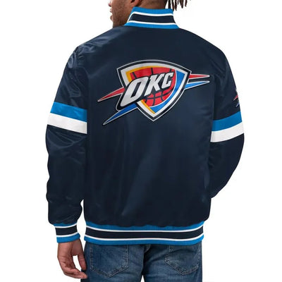 Oklahoma City Thunder Home Game Oklahoma City Thunder Home Game Full-Snap Varsity Navy Blue Satin Men's Bomber Jacket