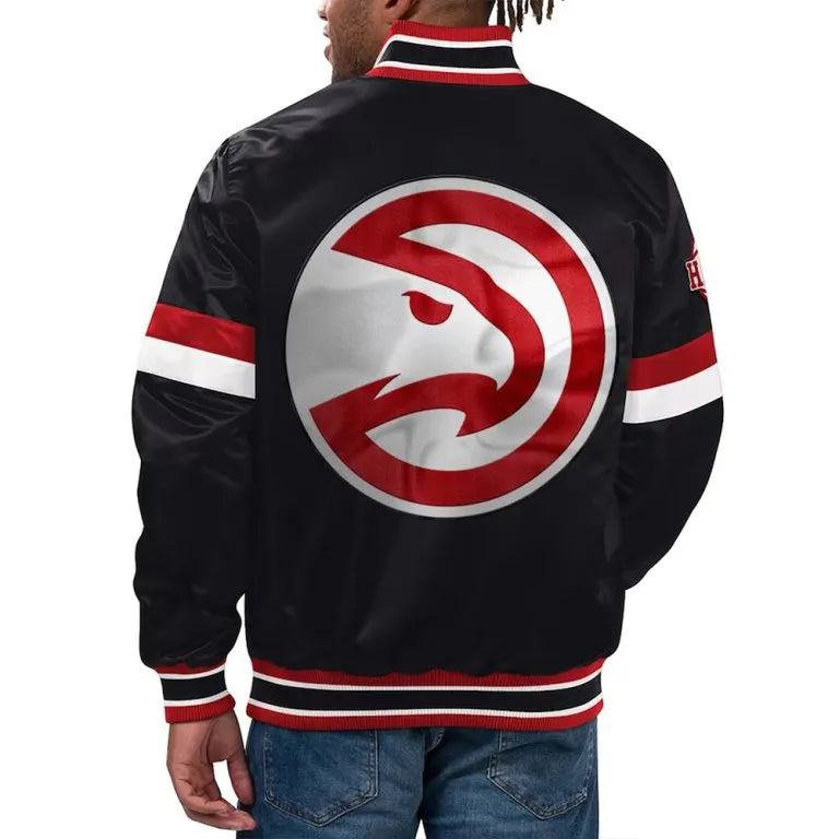 Atlanta Hawks Home Game Full-Snap Varsity Black Satin Men's Bomber Jacket