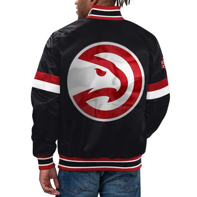 Atlanta Hawks Home Game Full-Snap Varsity Black Satin Men's Bomber Jacket