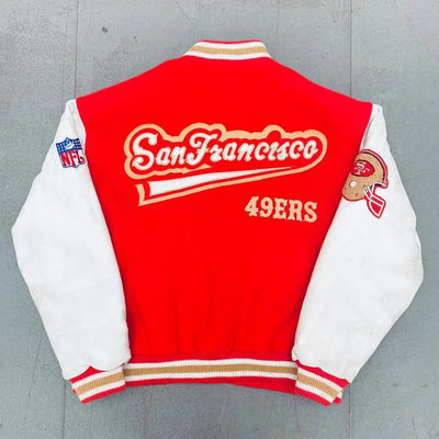 1990 San Francisco 49ers Super Bowl XXIV Champions Red Wool & White Leather Sleeves Varsity Men's Jacket