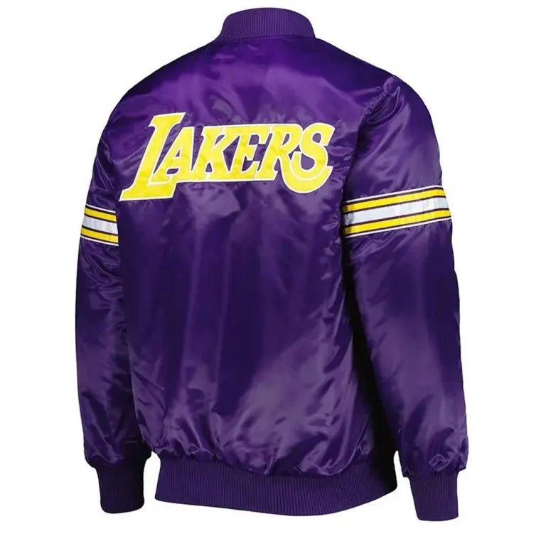 Los Angeles Lakers Pick & Roll Full-Snap Varsity Purple Satin Men's Bomber Jacket