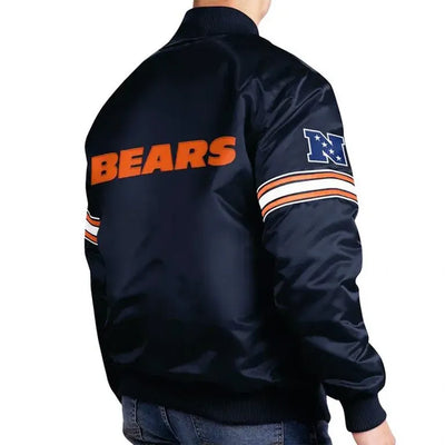 Chicago Bears The Pick and Roll Full-Snap Varsity Blue Satin Men's Bomber Jacket