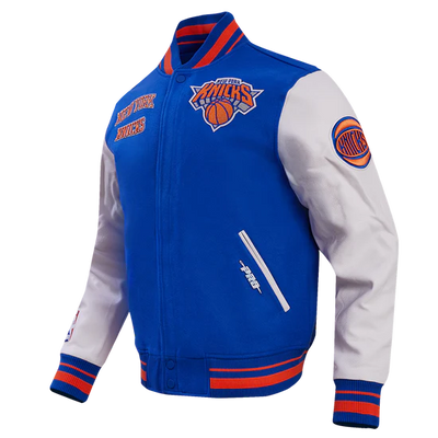 New York Knicks Varsity Royal Blue Wool & White Genuine Leather Sleeves Men's Letterman Jacket