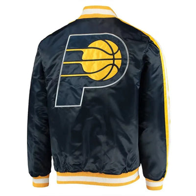Indiana Pacers The Offensive Full-Snap Varsity Navy Blue Satin Men's Bomber Jacket