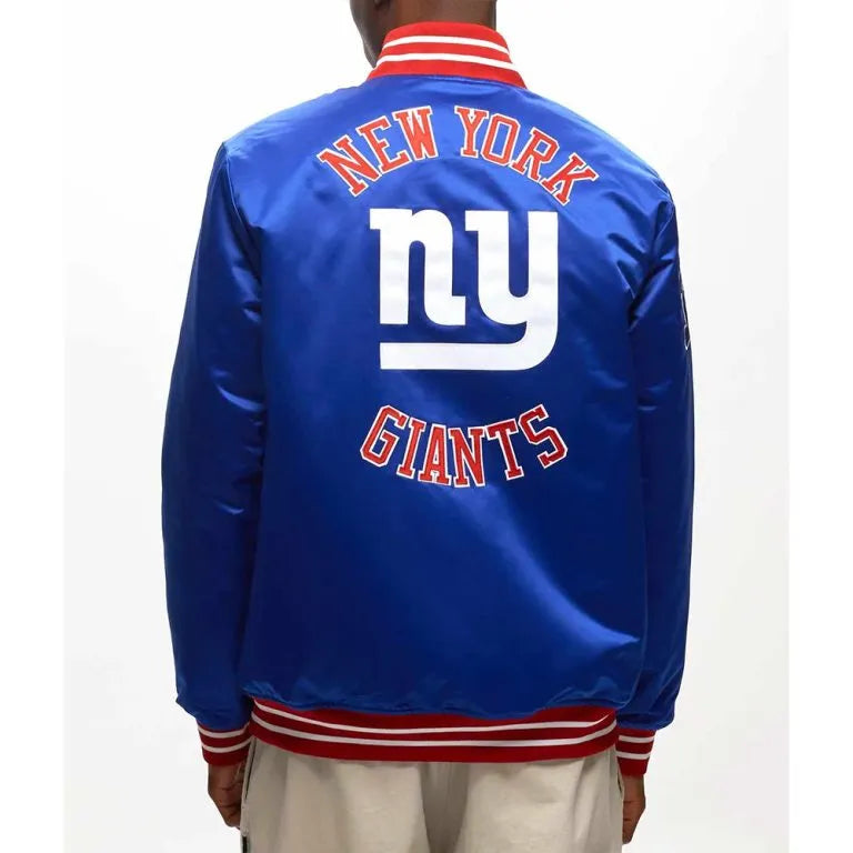 New York Giants Heavyweight Full-Snap Varsity Royal Blue Satin Men's Bomber Jacket