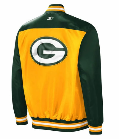 Green Bay Packers Full-Snap Varsity Yellow and Green Satin Men's Bomber Jacket