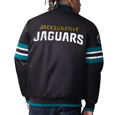 Jacksonville Jaguars Scout I Full-Snap Varsity Black Satin Men's Bomber Jacket