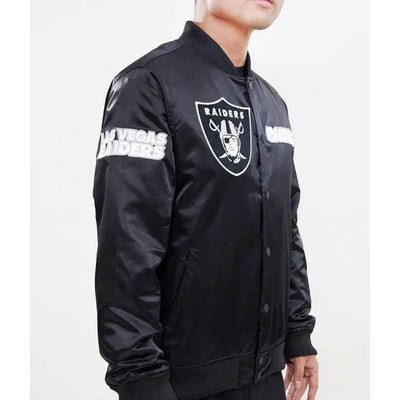 Los Angeles Raiders Pro Full-Snap Varsity Black Satin Men's Bomber Jacket
