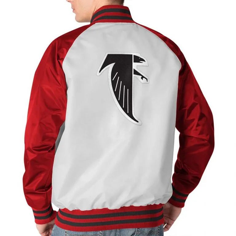 Atlanta Falcons Full-Snap Varsity Red and White Satin Men's Bomber Jacket