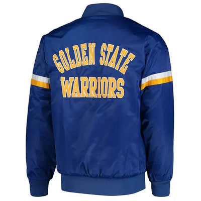 Golden State Warriors The Champ Full-Snap Varsity Royal Blue Satin Men's Bomber Jacket