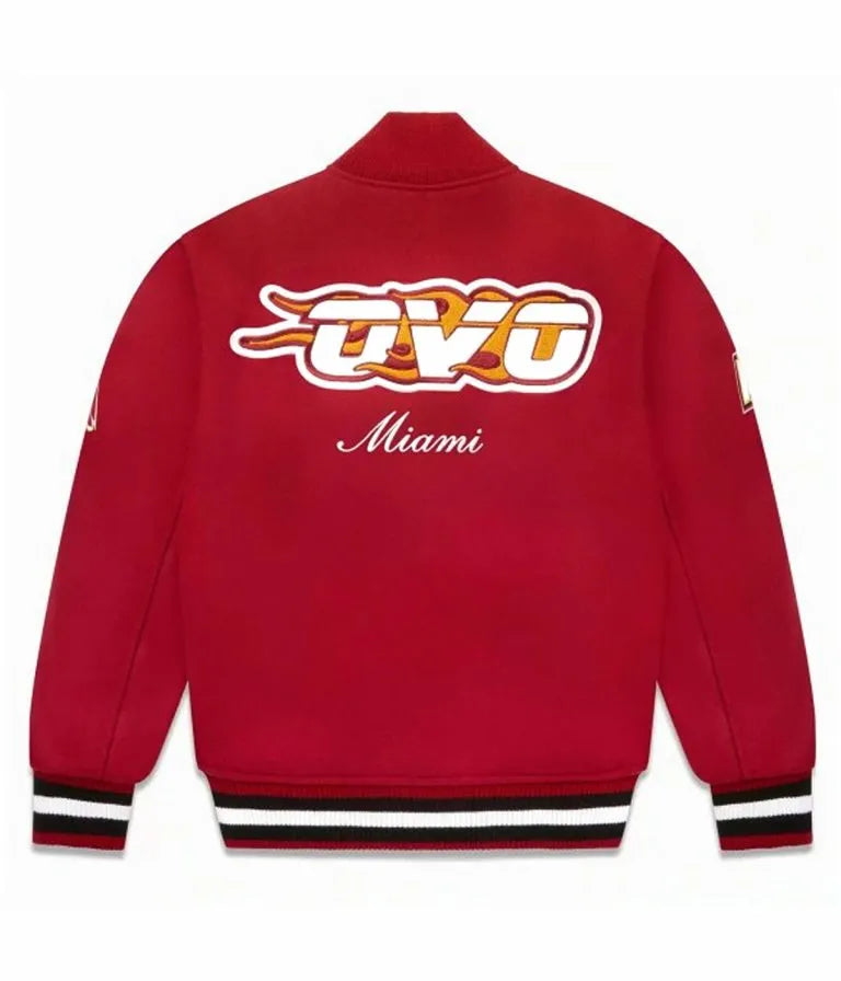OVO Miami Heat October’s Very Own Full-Snap Varsity Burgundy Wool Men's Bomber Jacket