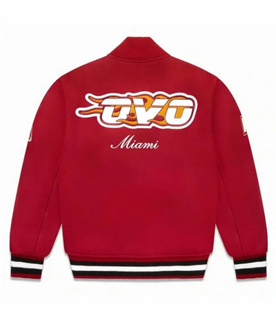 OVO Miami Heat October’s Very Own Full-Snap Varsity Burgundy Wool Men's Bomber Jacket