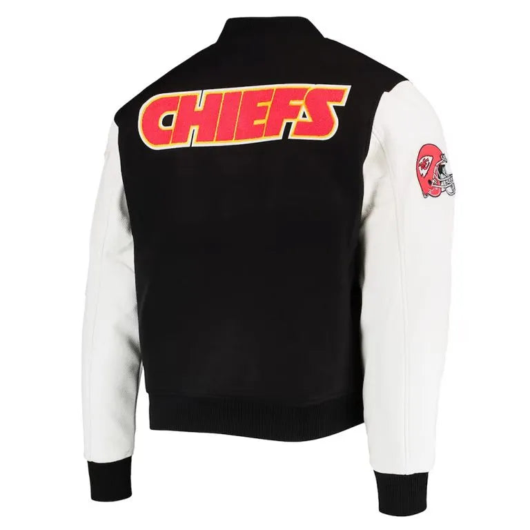 Kansas City Chiefs Black Wool and White Genuine Leather Sleeves Men's Varsity Letterman Jacket